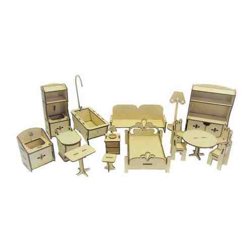 Деревянный набор мебели №3-2 для кукольного домика - 17 предметов арт. 101453647749