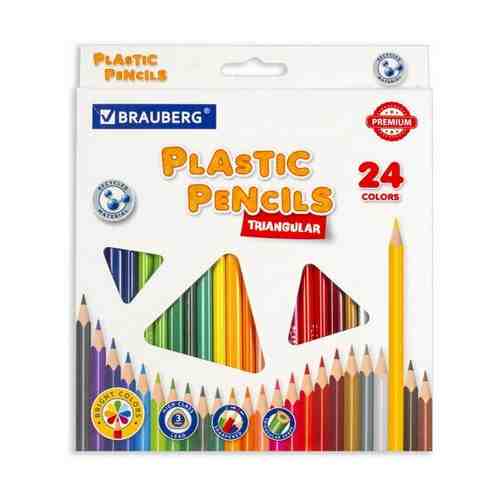 Карандаши цветные пластиковые BRAUBERG PREMIUM, 24 цвета, трехгранные, грифель мягкий 3 мм, 181663 арт. 101289801835