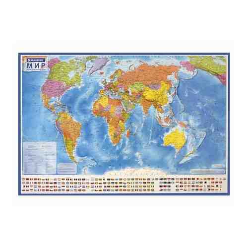 Карта BRAUBERG мира политическая 101х70 см, 1:32М, с ламинацией, интерактивная, в тубусе, арт. 1424740735
