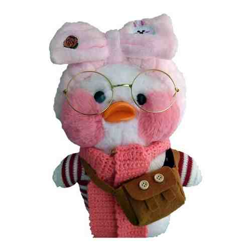 Мягкая игрушка уточка Лалафанфан 30 см. белая в розовом шарфике, с очками и сумочкой арт. 101627904162