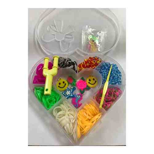 Набор цветных резиночек для плетения браслетов, сердце , пластик контейнер 400 шт., 6 подвесок, TZ 12909 Tukzar арт. 101761071532
