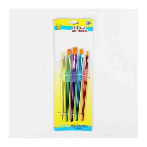 Набор кистей нейлон 5 штук, круглые, с цветными ручками, с резиновыми держателями арт. 101452738564