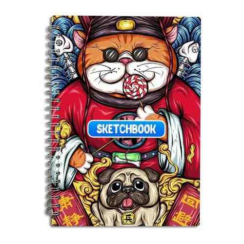 Скетчбук А5 50 листов Блокнот для рисования, эскизов с деревянной обложкой кот и мопс (животные, азиатская эстетика, cat, dog) - 311 В арт. 101767671339
