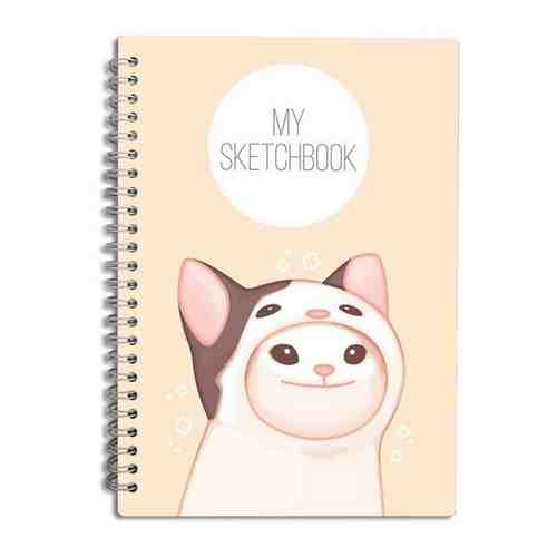 Скетчбук А5 50 листов Блокнот для рисования, эскизов с деревянной обложкой мемы коты котик pop cat поп кэт - 1016 арт. 101767746134