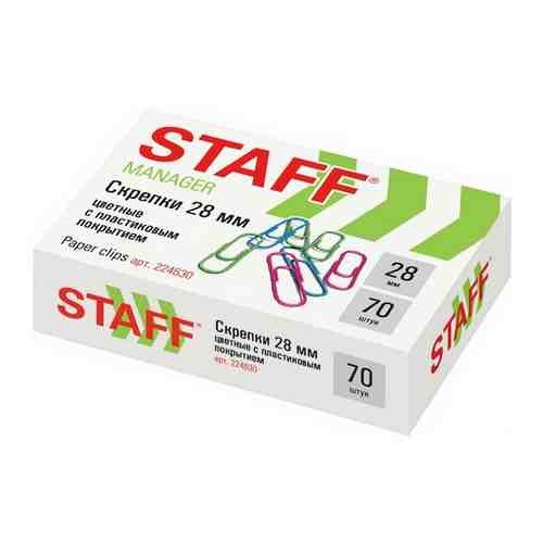 Скрепки STAFF, 28 мм, цветные, 70 шт, в картонной коробке, Россия, 224630 арт. 101468272407