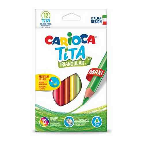 Карандаши цветные утолщенные CARIOCA «Tita Triangular Maxi», 12 цветов, пластиковые, трехгранные, 5 мм, 42791 арт. 101468278793