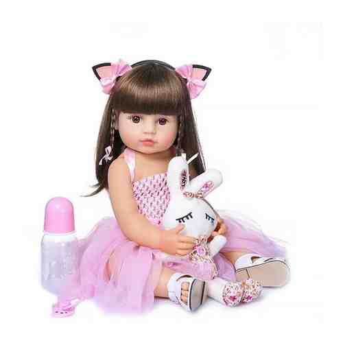 Кукла пупс Реборн большая девочка 50 см в красивом розовом платье /Реборн кукла пупс из винила / Реборн реалистичная девочка с длинными волосами арт. 101712515455