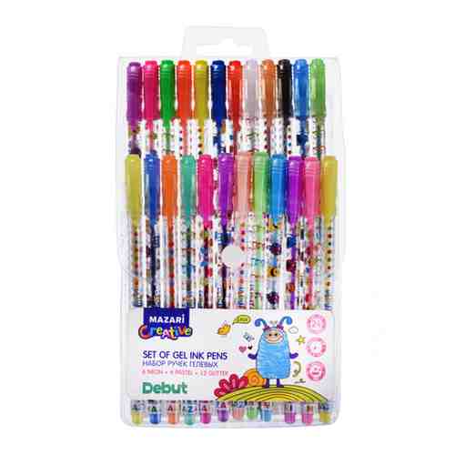 Mazari Debut набор гелевых ручек с блестками 0.8 мм - 24 цвета / для скетчинга / цветные разноцветные ручки / ручки гелевые ручки письменные арт. 101630429562