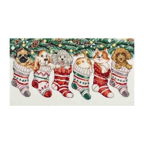 Набор для вышивания крестом Новогодние щенки PR-7260, 36x19.5 см см. арт. 101439761445