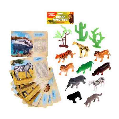 Набор животных с обучающими карточками Дикие животные разных стран, животные пластик, карточки, по . арт. 792942399