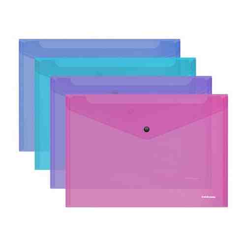 Папка-конверт на кнопке пластиковая ErichKrause Fizzy Vivid, полупрозрачная, A4, ассорти 47043 арт. 667851102