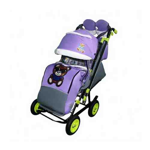 Санки-коляска SNOW GALAXY City-2-1 Мишка в синем на фиолетовом на больших надувных колёсах+сумка+вар арт. 101606898668