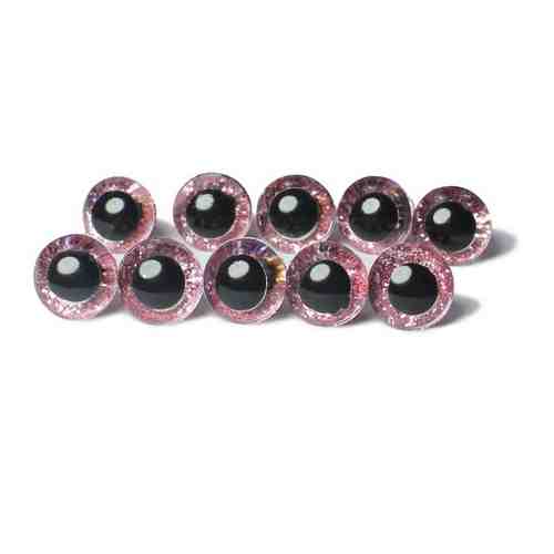 Глаза с блёстками, со светло-розовой вставкой, диаметр 11 мм, для игрушек, в комплекте с фиксатором (10 шт), КиКТойс арт. 101764008527
