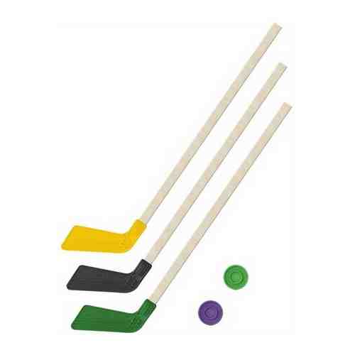 Клюшка детская хоккейная - 3 Клюшки 80 см. (2 зеленых, 1 черная) + 2 шайбы Задира-плюс арт. 101724385899