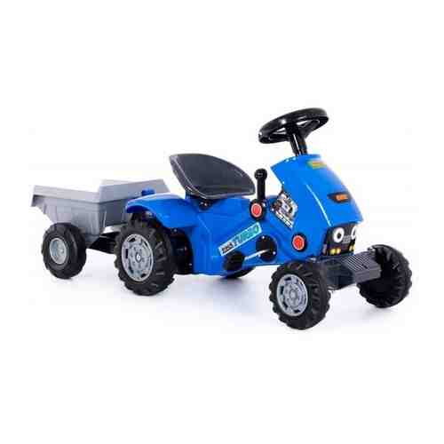 Машина каталка, машинка каталка детская, трактор Turbo, синий, с полуприцепом, с педалями. арт. 101598294046