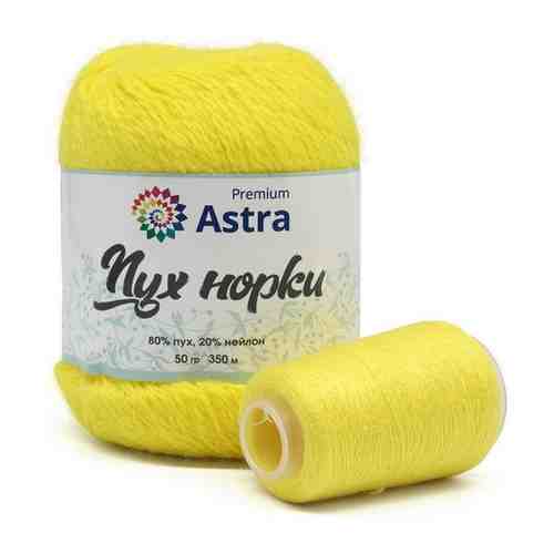Пряжа Astra Premium 'Пух норки' (Mink yarn) 50гр 290м (+/- 5%) (80%пух, 20%нейлон) (+нить 20гр) (027 лимонный) арт. 101534548341