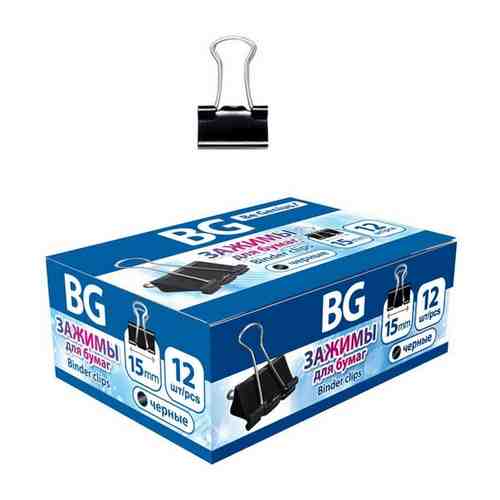 Зажимы для бумаг 15мм, BG, 12шт., черные, картонная коробка арт. 1736629365